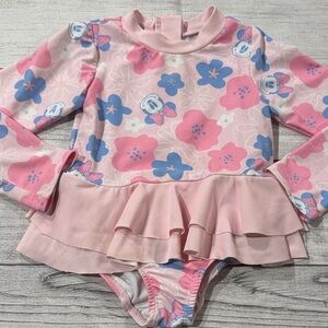 Disney Junior Toddler Girls Minnie Mouse Pink and Blue Floral Rash-guard Swim